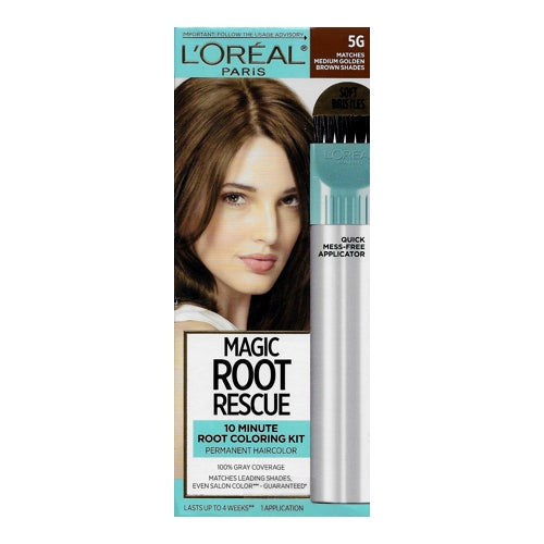 L'Oreal Magic Root Rescue 10-Minute Permanent Root Hair Coloring Kit (5G Medium Golden Brown Shades) 100% Gray Coverage, Quick Fix Touch Up