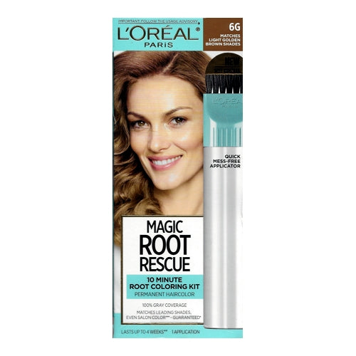 L'Oreal Magic Root Rescue 10-Minute Permanent Root Hair Coloring Kit (6G Light Golden Brown Shades) 100% Gray Coverage, Quick Fix Touch Up