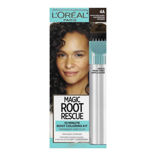 L'Oreal Magic Root Rescue 10-Minute Permanent Root Hair Coloring Kit (4A Dark Ash Brown Shades) 100% Gray Coverage, Quick Fix Touch Up