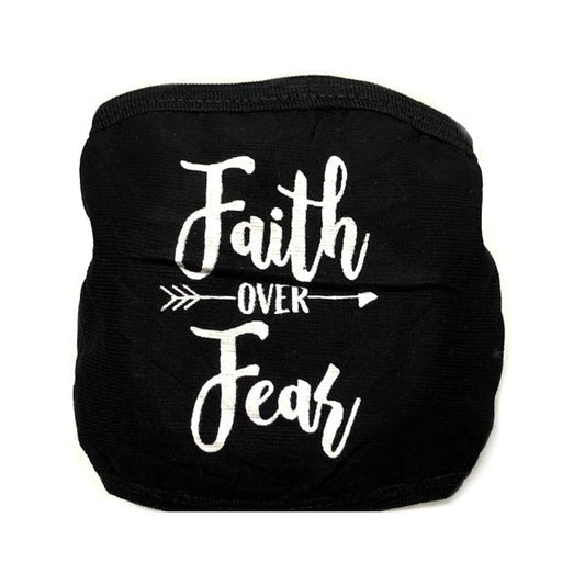 Adult 2 - Layer Fabric Face Mask with Ear Loops - Faith over Fear/Black (1 Count) For ages 14+ - Dollar Fanatic