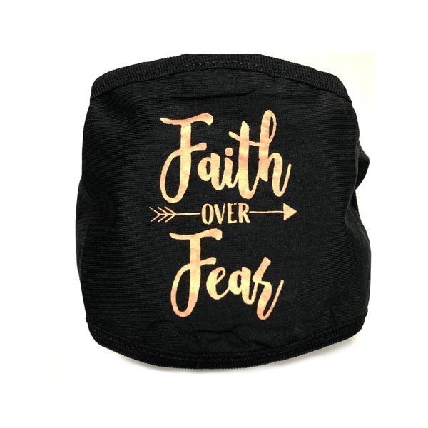 Adult 2 - Layer Fabric Face Mask with Ear Loops - Faith over Fear/Black (1 Count) For ages 14+ - Dollar Fanatic