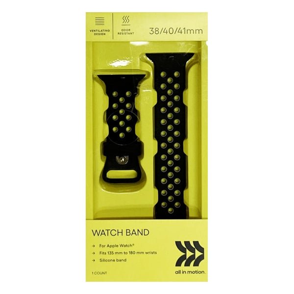 All In Motion Silicone Ventilating Watch Band for Apple Watch - Black (38/40/41mm) Fits 135mm to 180mm Wrists - Dollar Fanatic