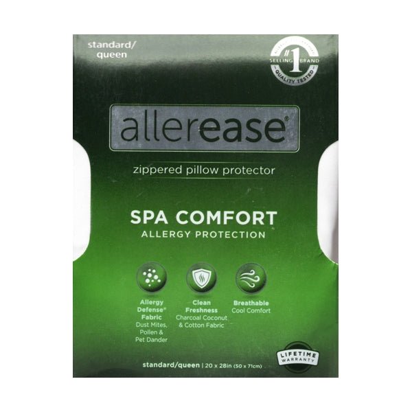 Allerease Allergy Spa Comfort Zippered Pillow Protector Cover - Standard/Queen (28" x 20") Allergist Recommended - Dollar Fanatic