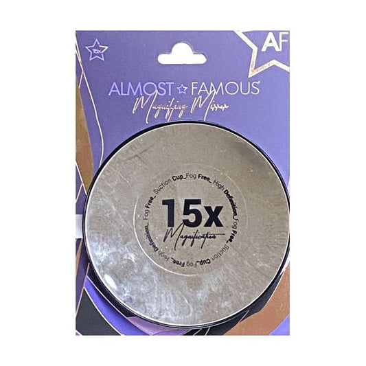 Almost Famous HD Max 15X Magnifying Mirror with Suction Cups - Black Trim (5 in. dia.) - Dollar Fanatic