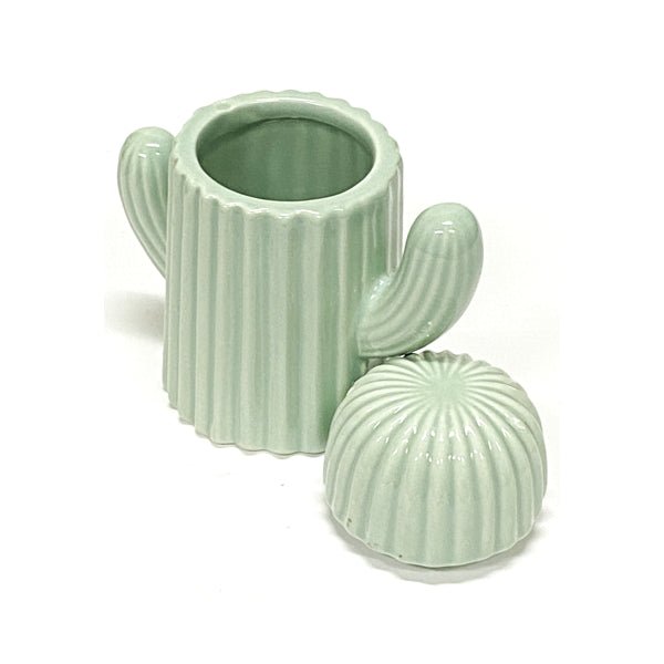 Ankyo Decorative Ceramic Cactus - Shaped Trinket Container with Lid - Light Cactus Green (4.5" x 4.5" x 2.5") - Dollar Fanatic