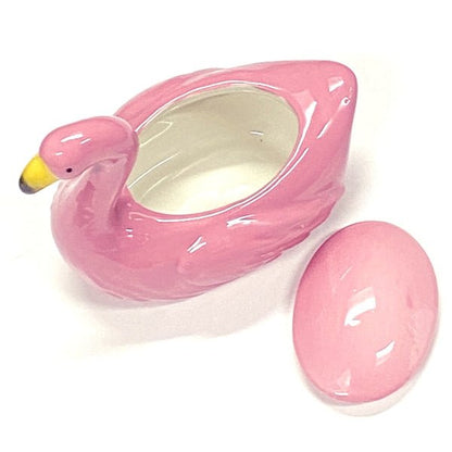 Ankyo Decorative Ceramic Pink Flamingo - Shaped Trinket Container with Lid - Pink (5.5" x 4.5" x 3") - Dollar Fanatic