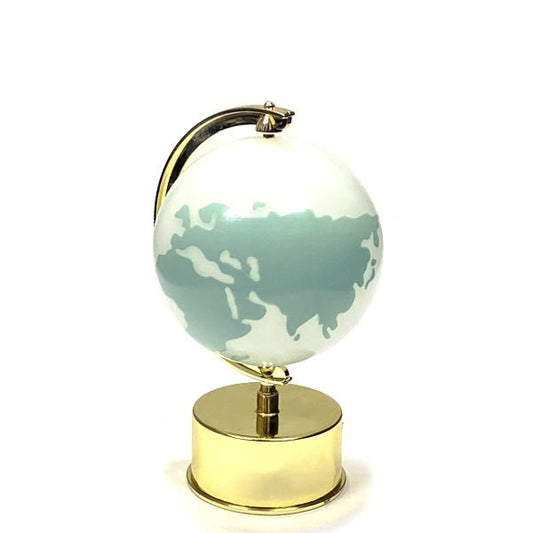 Ankyo Rotating World Globe Decor on Stand - White/Gold/Green (7.25" x 4.25") - Dollar Fanatic