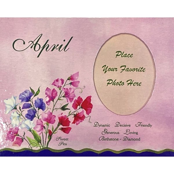 April Birthday Month Picture Frame - Sweet Pea (Holds 2.25" x 3" Photo) Includes Birth Flower, Birthstone, and Personality Traits - Dollar Fanatic