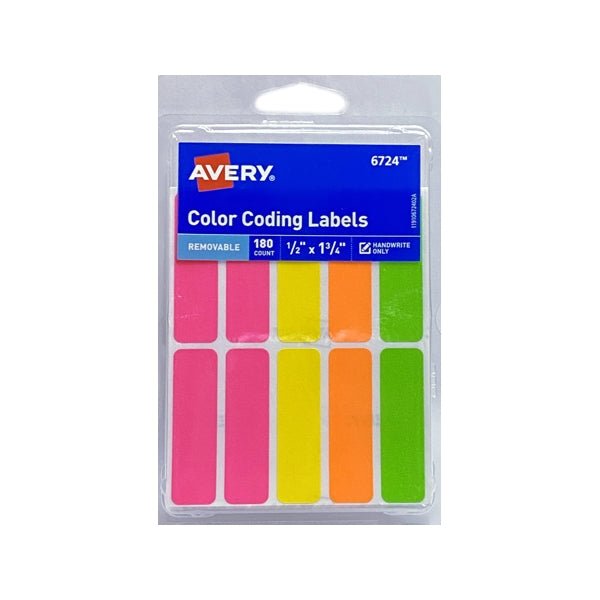 Avery 6724 Neon Color Coding Removable Labels - Rectangle 1/2" x 1-3/4" (180 Pack) - Dollar Fanatic