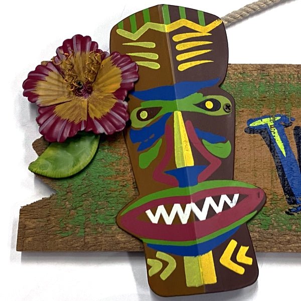 BeachCombers Tiki Wood Welcome Hanging Wall Sign (14.25" x 4") - Dollar Fanatic