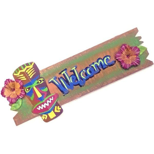 BeachCombers Tiki Wood Welcome Hanging Wall Sign (14.25" x 4") - Dollar Fanatic