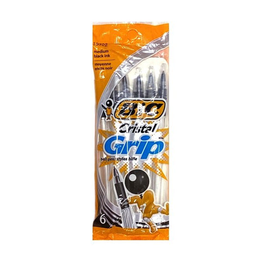 Bic Cristal Grip Black Ball Point Ink Pens - Medium (6 Pack) - Dollar Fanatic