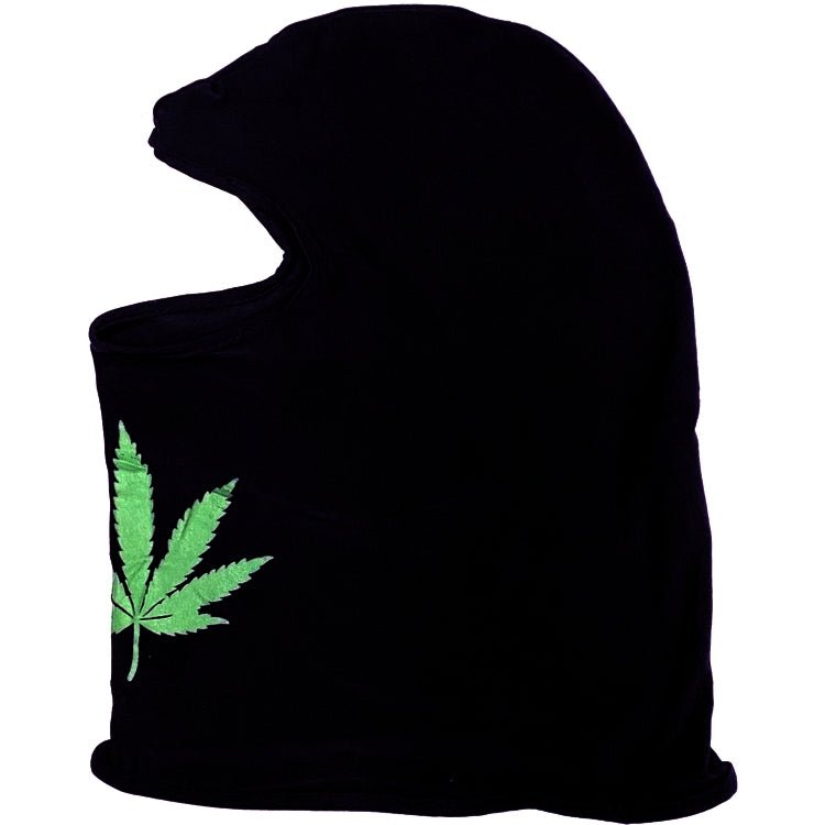 Black Ninja Face Mask - Green Leaf (One Size Fits Most) Stretchy Spandex Sport Fabric - Dollar Fanatic