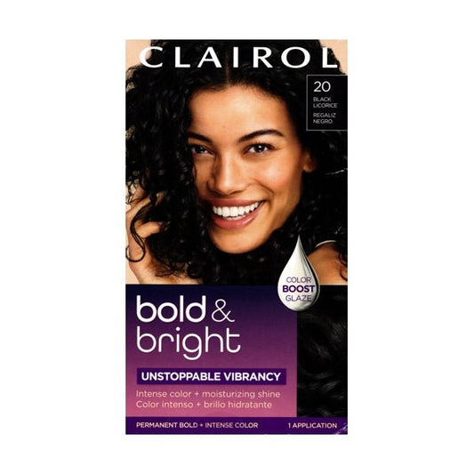 Clairol Bold and Bright Hair Color Permanent Kit (20 Black Licorice) Includes Color Boost Glaze - Dollar Fanatic