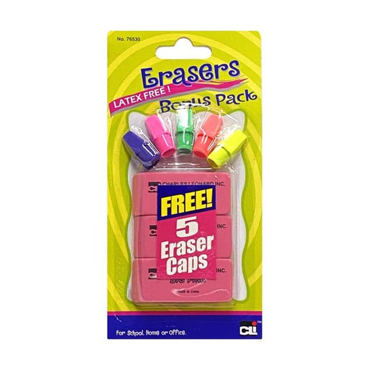 CLi Pink Erasers & Cap Erasers Multi - Pack (8 Piece) Latex Free - Dollar Fanatic