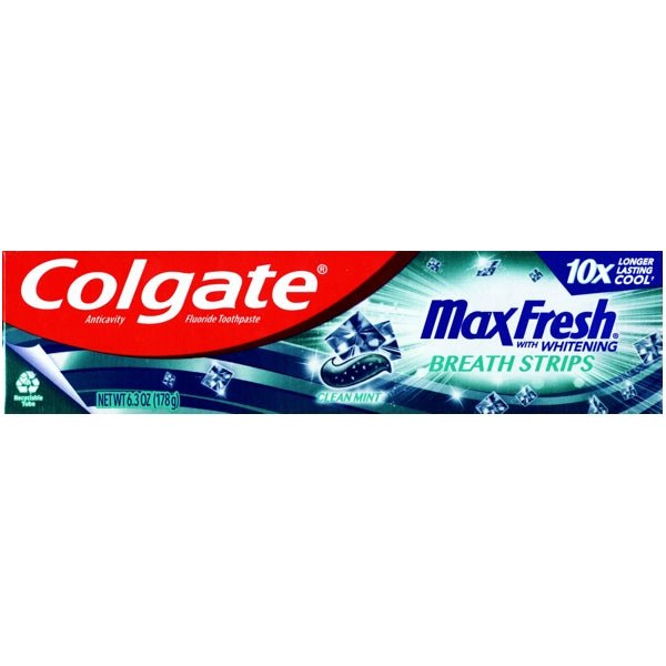 Colgate Max Fresh Whitening Fluoride Toothpaste with Breath Strips - Clean Mint (Net Wt. 6.3 oz.) - Dollar Fanatic