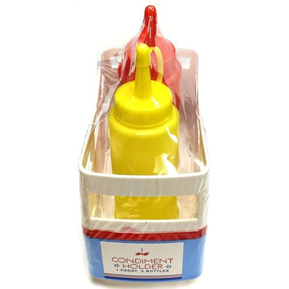 Condiment Ketchup and Mustard Caddy Holder Set - Red, White, Blue Bus Van (3 - Piece Set) - Dollar Fanatic