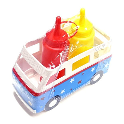 Condiment Ketchup and Mustard Caddy Holder Set - Red, White, Blue Bus Van (3 - Piece Set) - Dollar Fanatic