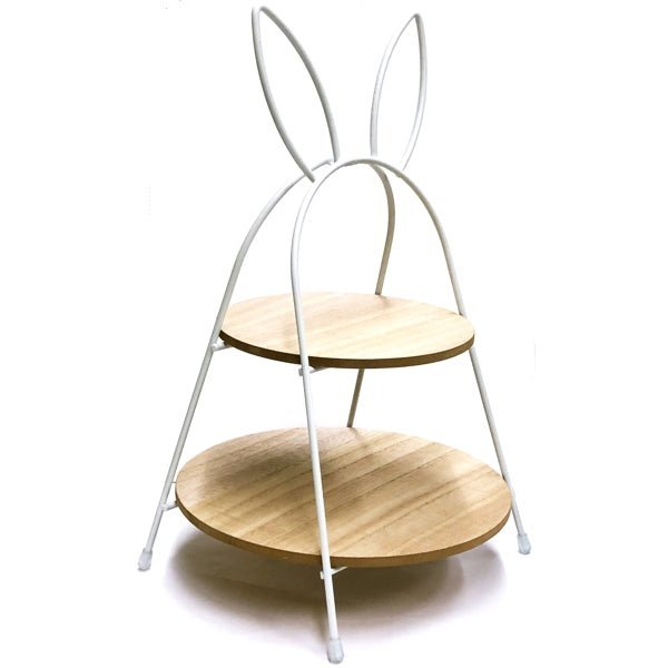 Crescent Bunny Rabbit 2 - Tier Display Tray - White/Natural (12.5" x 8") Folds for Easy Storage - Dollar Fanatic