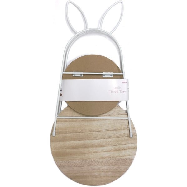 Crescent Bunny Rabbit 2 - Tier Display Tray - White/Natural (12.5" x 8") Folds for Easy Storage - Dollar Fanatic