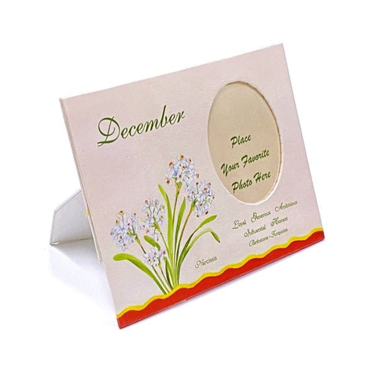 December Birthday Month Picture Frame - Narcissus (Holds 2.25" x 3" Photo) Includes Birth Flower, Birthstone, and Personality Traits - Dollar Fanatic