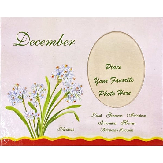 December Birthday Picture Frame - Narcissus (Holds 2.25" x 3" Photo) Includes Birth Flower, Birthstone, and Personality Traits - Dollar Fanatic