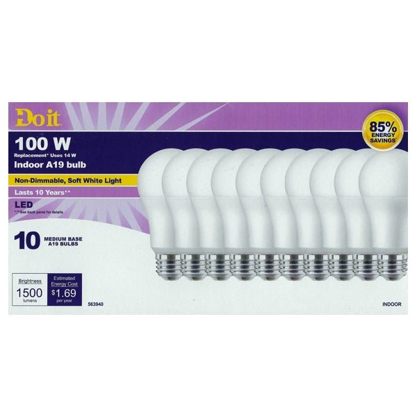 Do It 14 Watt Indoor A19 LED Light Bulbs - Soft White (10 Pack) 100W Equiv. - Dollar Fanatic