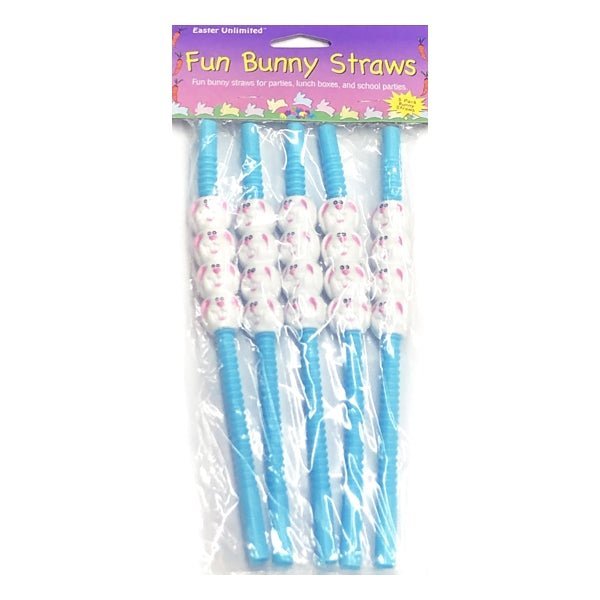 Easter Unlimited Funny Bunny Party Straws (5 Pack) Select Straw Color - Dollar Fanatic