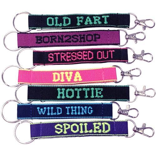 Embroidered Funny Keychain Nylon Key Strap & Clip (1" x 7.75") Select Nickname or Phrase - Dollar Fanatic