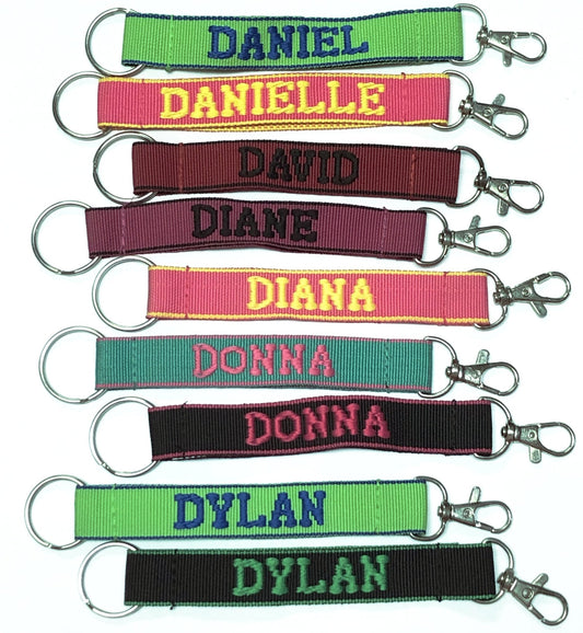 Embroidered Name Keychain Nylon Key Strap & Clip (1" x 7.75") Select Name Starting with "D" - Dollar Fanatic