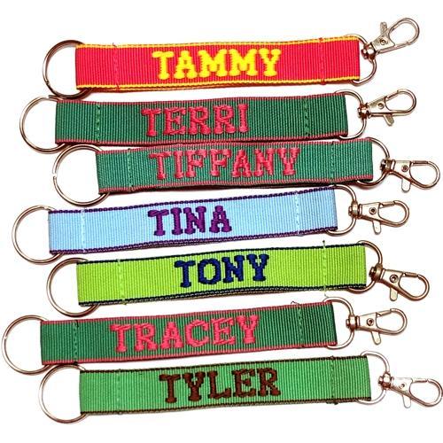 Embroidered Name Keychain Nylon Key Strap & Clip (1" x 7.75") Select Name Starting with "T" - Dollar Fanatic