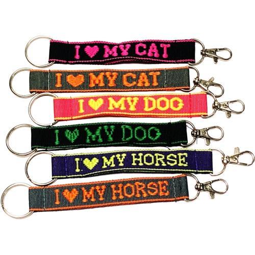 Embroidered Pet Lover's Keychain Nylon Key Strap & Clip - I Love My ... (1" x 7.75") Select Pet Type - Dollar Fanatic