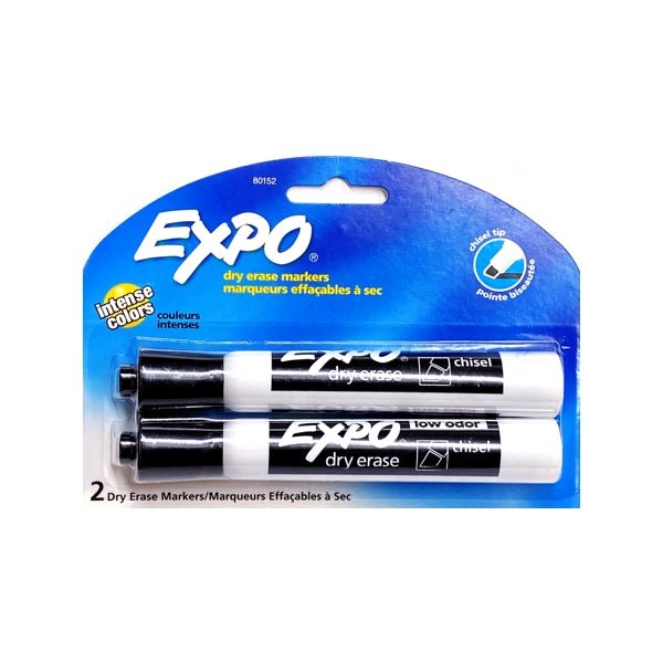 Expo Low Odor Chisel Dry Erase Markers - Black (2 Pack) - Dollar Fanatic