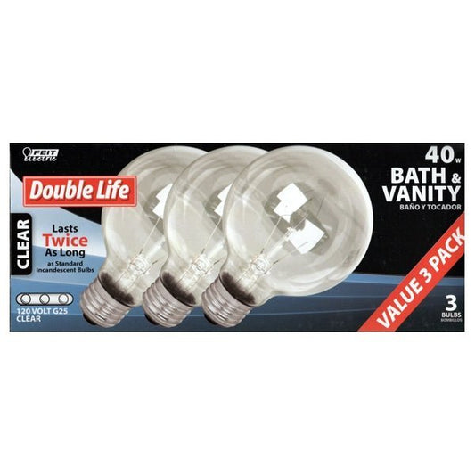 Feit Electric 40W Decorative Globe G25 Light Bulbs - Clear (3 Pack) Bath and Vanity Light Bulbs - Dollar Fanatic