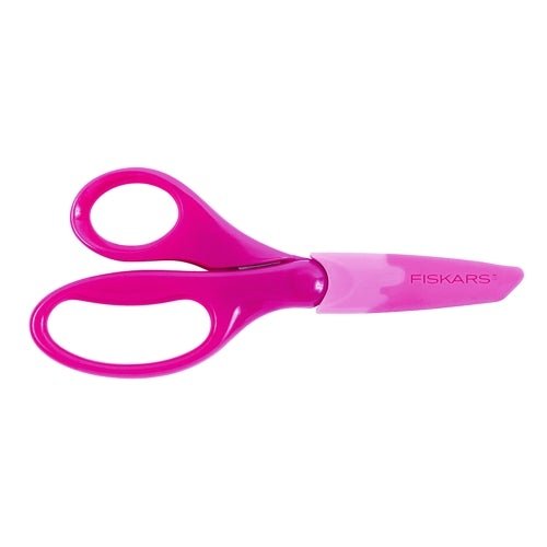 Fiskars 5" Pointed - Tip Kids Safety Scissors with Eraser Cover Sheath (Bright Pink) - Dollar Fanatic