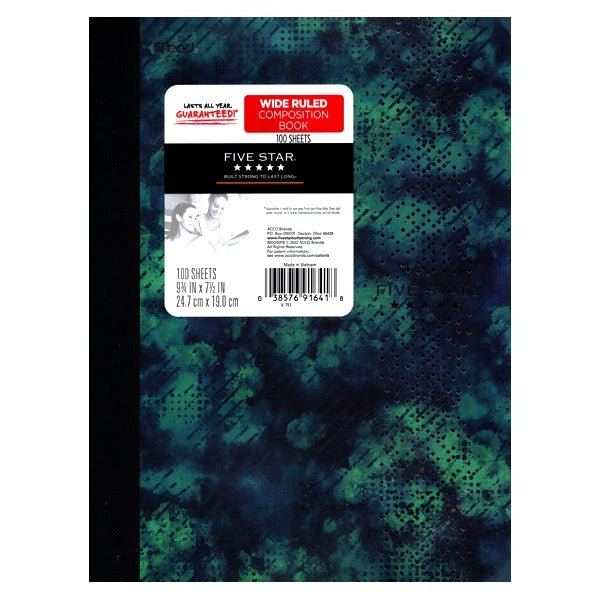 Five Star Wide Ruled Plastic Cover Composition Notebook - Blue with Silver Diamonds (100 Sheets) - Dollar Fanatic