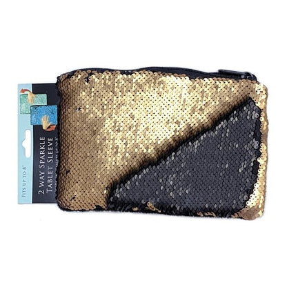 Flip Sequin Tablet Crossbody Handbag Purse - Gold/Black (8.5" x 5.5") Soft, Furry Back and Furry, Padded Lining - Dollar Fanatic