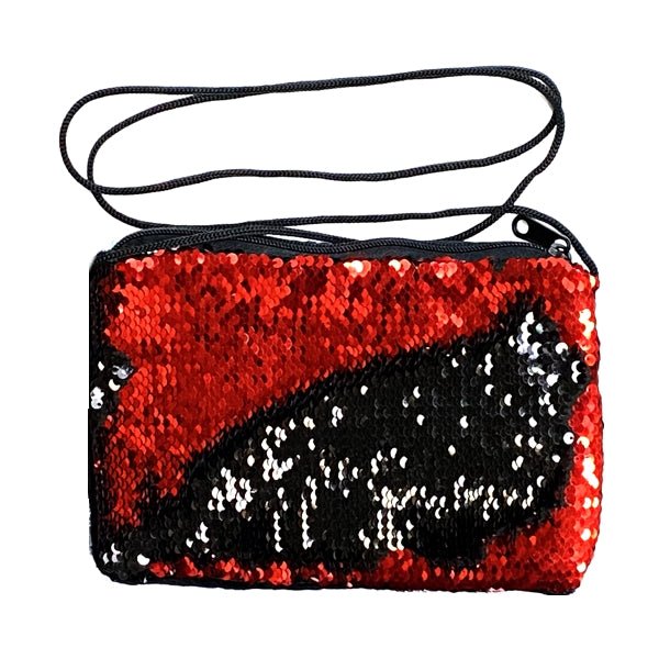 Flip Sequin Tablet Crossbody Handbag Purse - Red/Black (8.5" x 5.5") Soft, Furry Back and Furry, Padded Lining - Dollar Fanatic