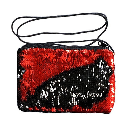 Flip Sequin Tablet Crossbody Handbag Purse - Red/Black (8.5" x 5.5") Soft, Furry Back and Furry, Padded Lining - Dollar Fanatic