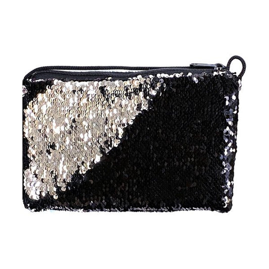 Flip Sequin Tablet Crossbody Handbag Purse - Silver/Black (8.5" x 5.5") Soft, Furry Back and Furry, Padded Lining - Dollar Fanatic