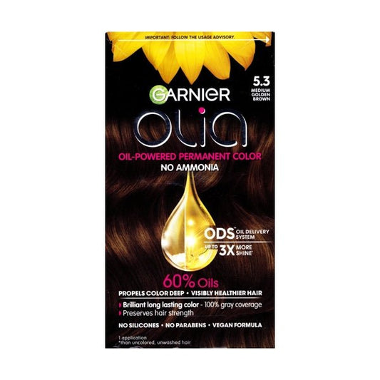 Garnier Olia Oil - Powered Color Permanent Hair Color Kit (5.3 Medium Golden Brown) Vegan Formula, No Ammonia - Dollar Fanatic