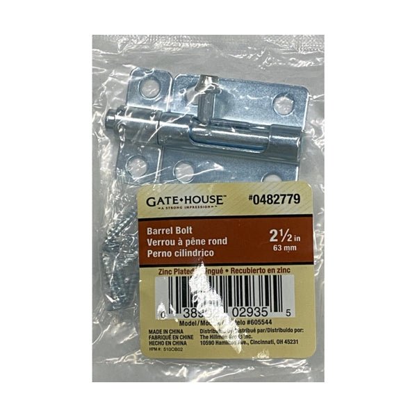 Gate House 2 - 1/2 in. Barrel Bolt with Mounting Screws - Zinc (605544) Right - or Left - Hand Application - Dollar Fanatic