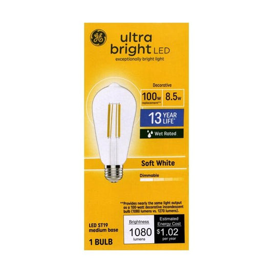 GE 8.5 Watt Dimmable ST19 Ultra Bright LED Light Bulb - Clear (1 Count) 100W Replacement using only 8.5W - Dollar Fanatic