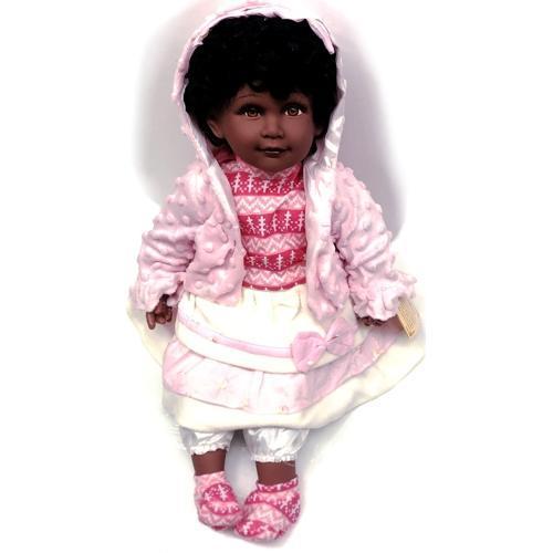 Golden Keepsakes Collectible 22" Vinyl Baby Doll with Black Curly Hair - Nataska (DVM22-9618H) Heirloom Edition with Certificate of Authenticity - Dollar Fanatic