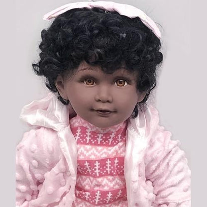Golden Keepsakes Collectible 22" Vinyl Baby Doll with Black Curly Hair - Nataska (DVM22-9618H) Heirloom Edition with Certificate of Authenticity - Dollar Fanatic