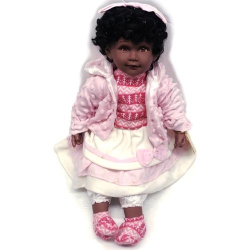 Golden Keepsakes Collectible 22" Vinyl Baby Doll with Black Curly Hair - Nataska (DVM22-9618H) Heirloom Edition with Certificate of Authenticity - Dollar Fanatic