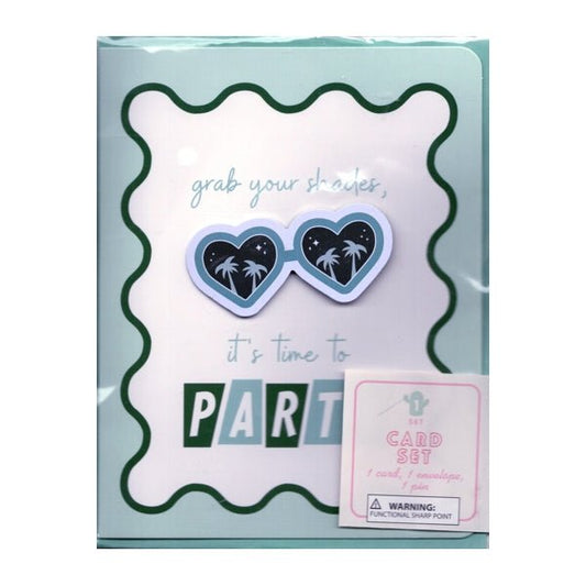 Grab Your Shades, It's Time to Party Greeting Card with Envelope and Sunglass Pin (4.5" x 6" Card) - Dollar Fanatic