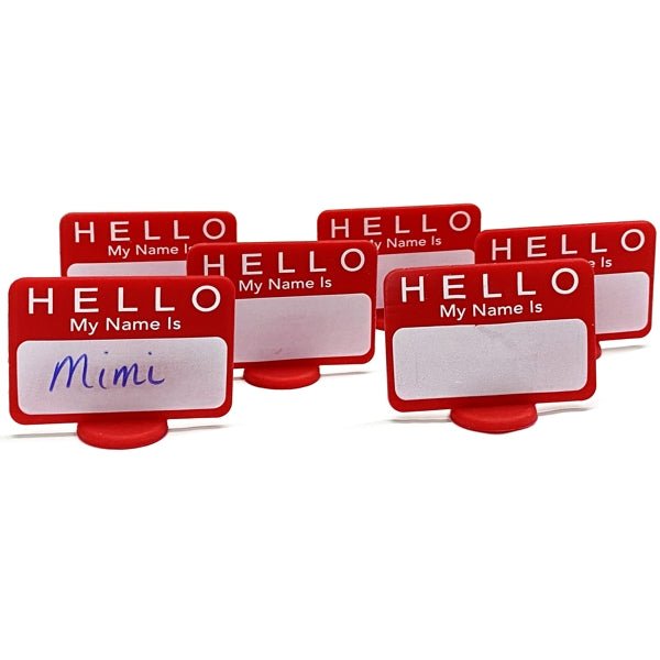 Hello My Name Is Reusable Write - On Guest Name Tag Place Card with Stand - Red (2.5" x 1.8") Durable Silicone Material - Dollar Fanatic