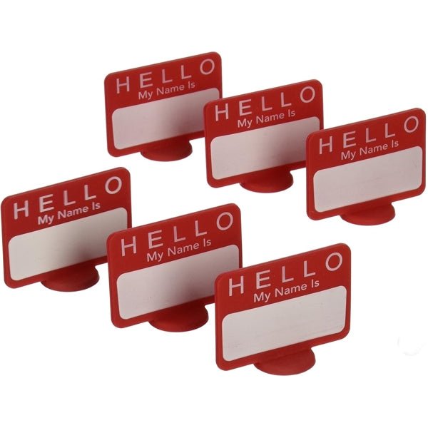 Hello My Name Is Reusable Write - On Guest Name Tag Place Card with Stand - Red (2.5" x 1.8") Durable Silicone Material - Dollar Fanatic