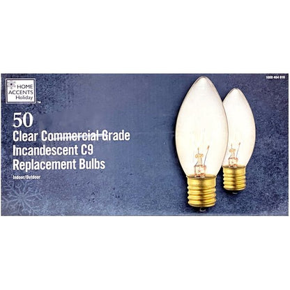 Home Accents Commercial Grade Incandescent C9 String Light Replacement Bulbs - Clear (50 Count) Indoor/Outdoor - Dollar Fanatic